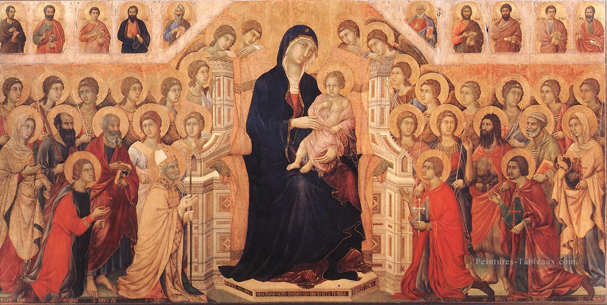 Maesta Madonna avec des anges et des saints école siennoise Duccio Peintures à l'huile